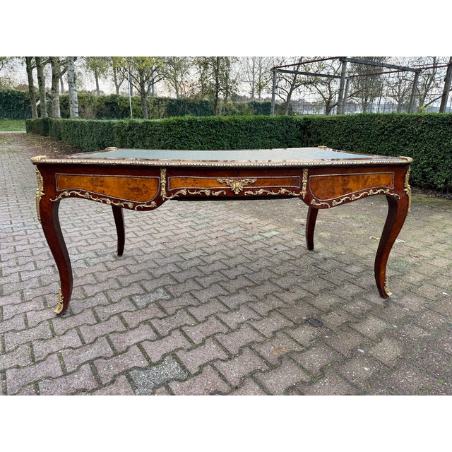 C1890 French Louis XVI Brown Mahogany Bronze Writing Desk - 1 Pc For Sale - Image 12 of 17