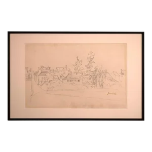 Jean Dufy Signed Untitled Neighborhood Drawing Graphite on Paper