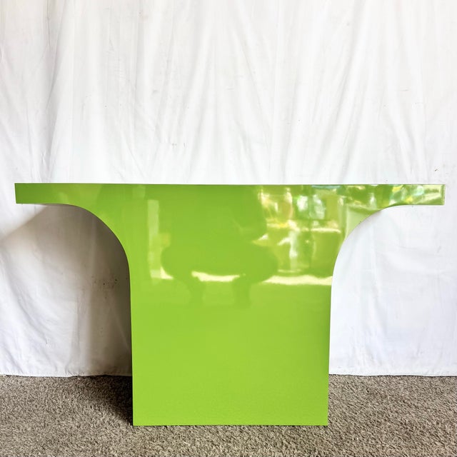 1980s Postmodern Lime Green Lacquer Laminate Console Table For Sale - Image 5 of 6