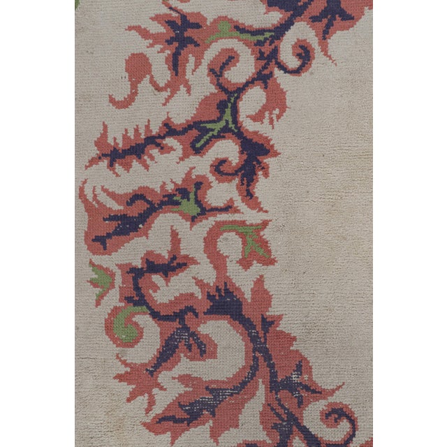 Art Deco Signed Vintage Leleu French Art Deco Circle Rug in White and Blue - Rug & Kilim For Sale - Image 3 of 7