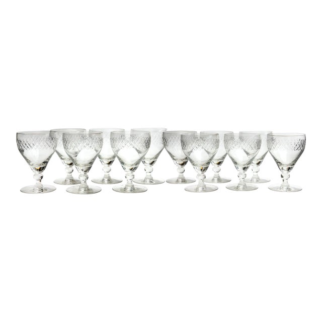 Mid Century Cut Crystal Goblets- Set of 11 For Sale