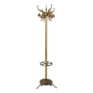 Vintage Italian Brass Hall Tree Coat Rack with Umbrella Stand, 1960s For Sale