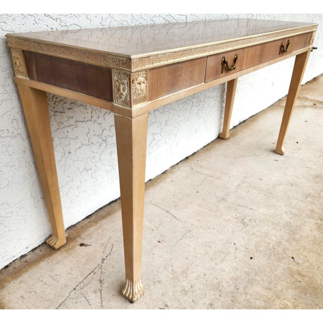 Italian Neoclassical Console Table Lion Heads Greek Key Vintage For Sale In Miami - Image 6 of 14