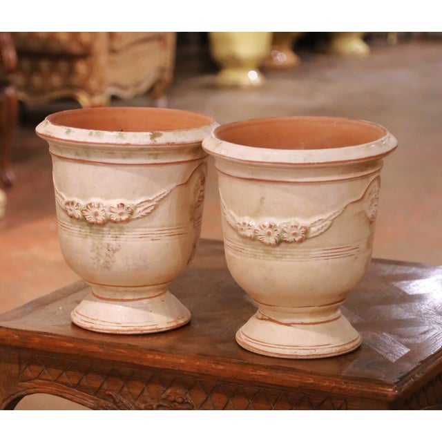 French Pair of French Anduze Terracotta Planters Signed La Madeleine For Sale - Image 3 of 8