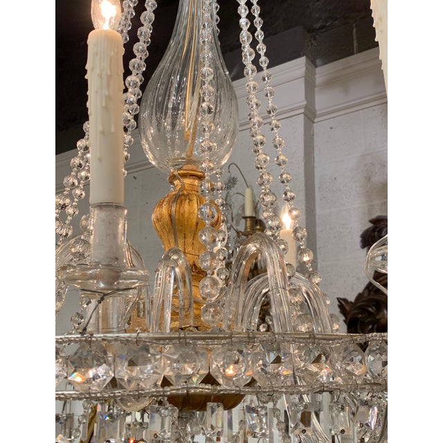 19th Century Italian Giltwood and Crystal 10-Light Chandelier For Sale - Image 4 of 8