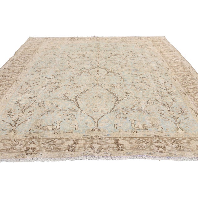 Rustic Distressed Antique Persian Tabriz Rug - 06'03 X 09'07 For Sale - Image 3 of 9