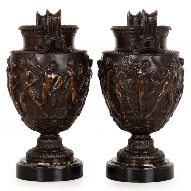Late 19th Century Pair of French Grand Tour Antique Bronze “Townley” Vases Urns Circa 1870 For Sale - Image 5 of 18