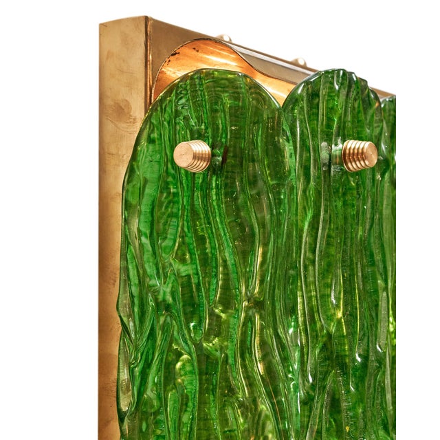 Metal Murano Glass Emerald Green Sconces For Sale - Image 7 of 9