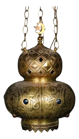Jeweled and Etched Brass Moroccan Pendant Light