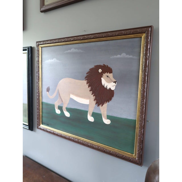 Contemporary 'Majestic Lion' Original Naive Style Animal Oil Painting by British Artist Matt Rix, Framed For Sale - Image 6 of 12