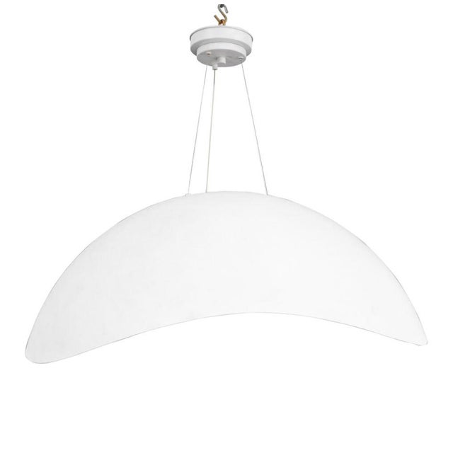 Italian Modern White Matte Patinated Metal Half Dome Suspension Chandelier, with wave shaped rim. 28" H x 33" W x 33" D....