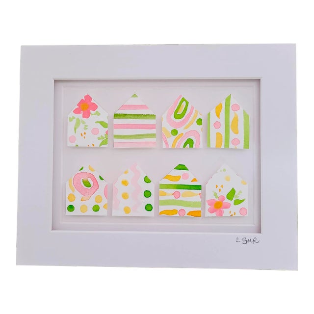 "Little Houses No. 1" Original Abstract Collage by Suzanne MacCrone Rogers For Sale