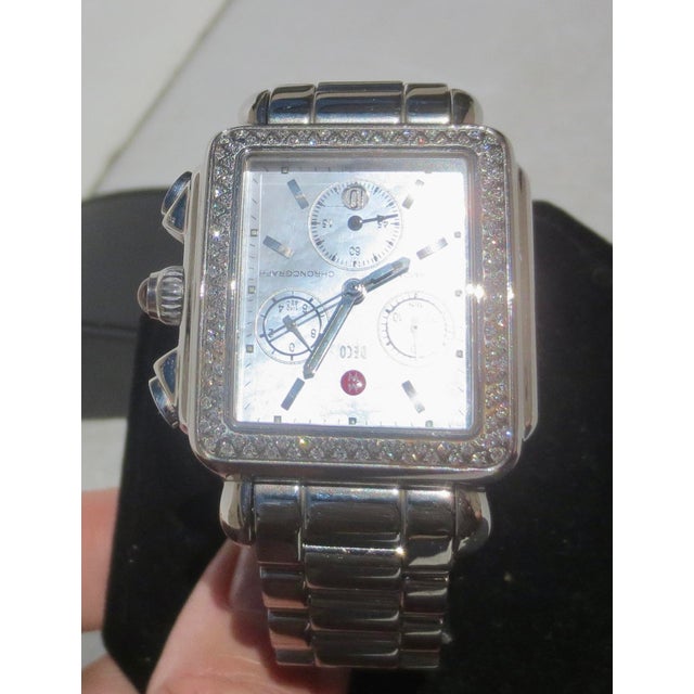 Michele Deco Diamond Bezel MOP Dial Chronograph Women's Watch. Stainless steel, 120 diamonds,