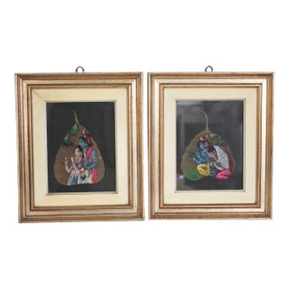 Indian Painted Leaves in Frames, 1970s, Set of 2 For Sale