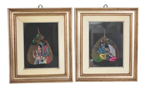 Indian Painted Leaves in Frames, 1970s, Set of 2