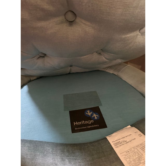 Drexel Heritage Beautiful French Inspired Armchair With Original Soft Light Blue Tufted Velvet Upholstery. For Sale - Image 10 of 10