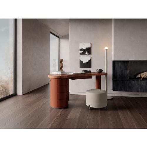 Copper Curved Shape Top Glossy Red Desk with Striped Edge by Ultramobili For Sale - Image 8 of 11