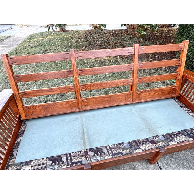 Transparent Late 20th Century Arts and Crafts Mission Style Oak Sofa With Ottoman For Sale - Image 8 of 15