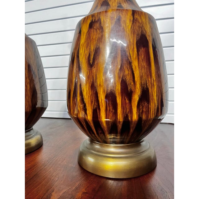 Metal Pair of Mid Century Modern Drip Glaze Table Lamps For Sale - Image 7 of 11