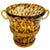 A hand-blown glass ice bucket featuring a classic tortoiseshell (or leopard spot) motif, achieved by suspending deep amber...