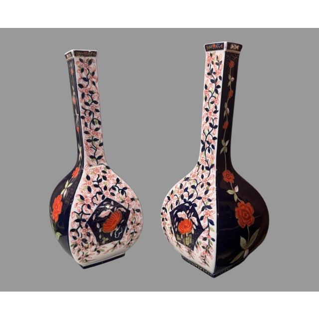 Pair of Antique Floral Bird and Gilt Decorated 12" Porcelain Vases In good original condition showing some typical age-...