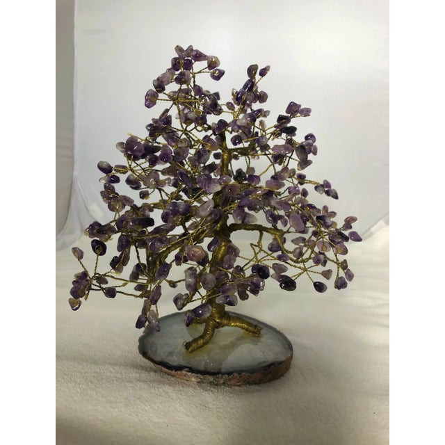 Metal Vintage Amethyst Tree on Agate Base Tree of Life With Copper Trunk and Stems For Sale - Image 7 of 7