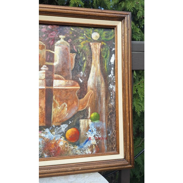 Textile mos202629.99 Folk Art Abstract Still Life Oil Painting For Sale - Image 7 of 12