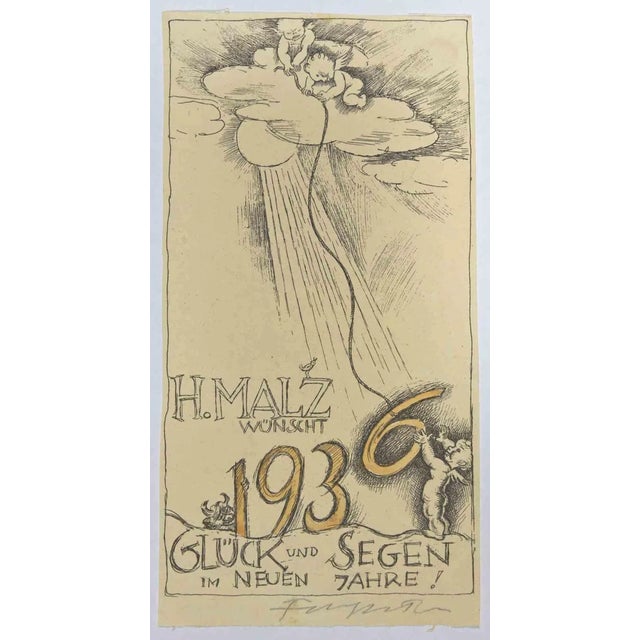 Michel Fingesten, Ex Libris H. Malz Wünscht, Etching, 1936 For Sale