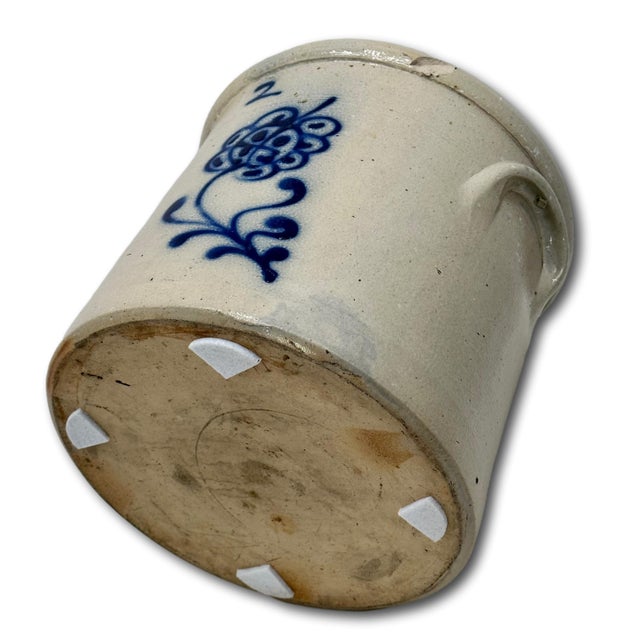 Antique American 2 Gallon Stoneware Storage Crock With Beautiful Hand Decorated Blue Flower Design Circa Mid 1800s For Sale - Image 15 of 18