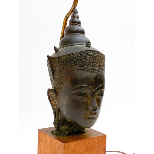 19th Century A 19th Century Southeast Asian Bronze Buddha Head Mounted as a Table Lamp For Sale - Image 5 of 12