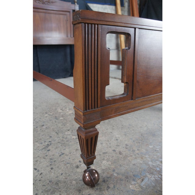 Mid Century Walnut Neoclassical Pierced Accent Twin Size Pineapple Post Bed For Sale - Image 11 of 13