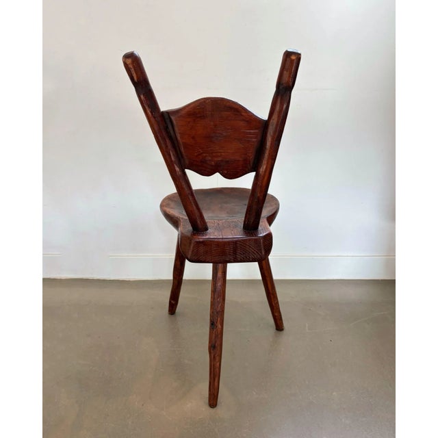 Brutalist Antique Wooden Farmhouse Tripod Chair, 1900s For Sale - Image 3 of 11