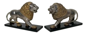 Silvered Brass Lion Sculptures Bookends - a Pair