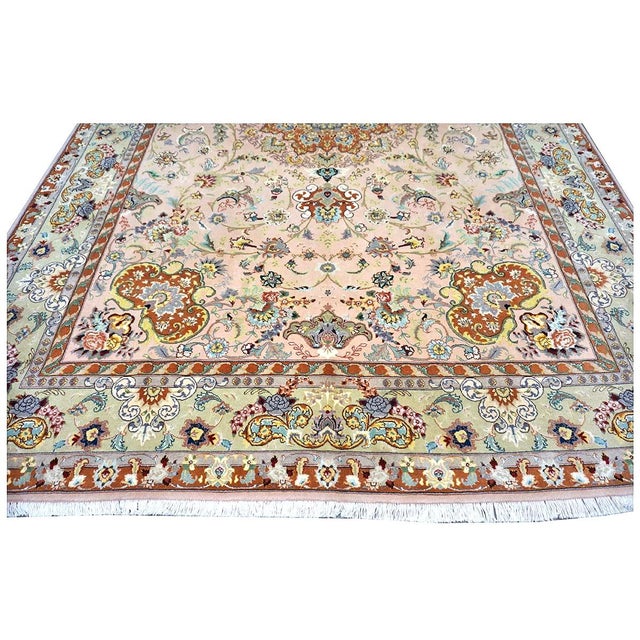 Vintage Persian Tabriz Wool & Silk 6x9 Mauve & Green Handmade Area Rug #1144055 For Sale In Houston - Image 6 of 12