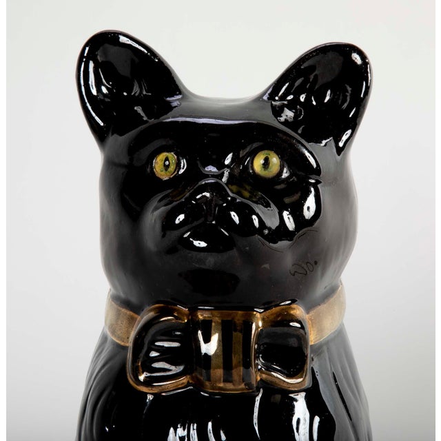 Ceramic Midcentury French Glazed Ceramic Black Cat For Sale - Image 7 of 11
