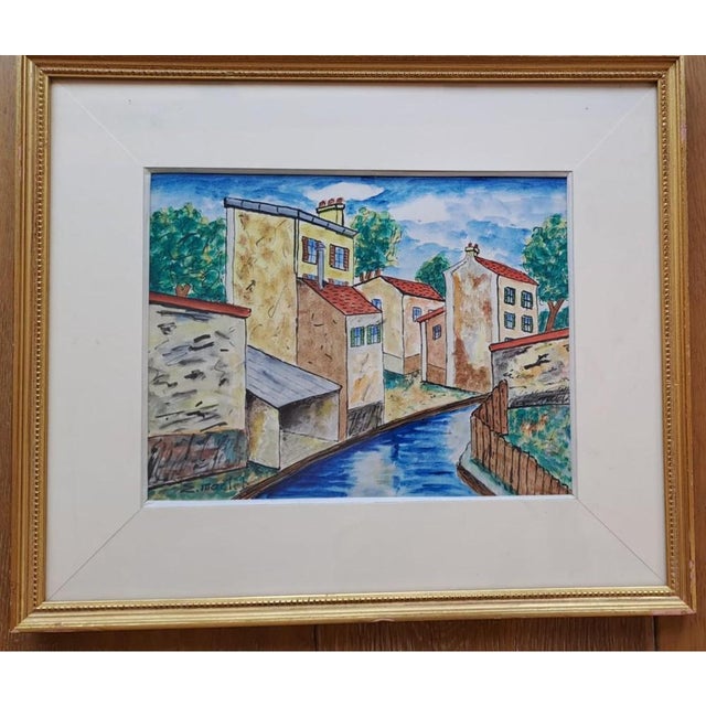 Elisée Maclet, Houses by The Canal, Ink and Gouache For Sale - Image 7 of 8