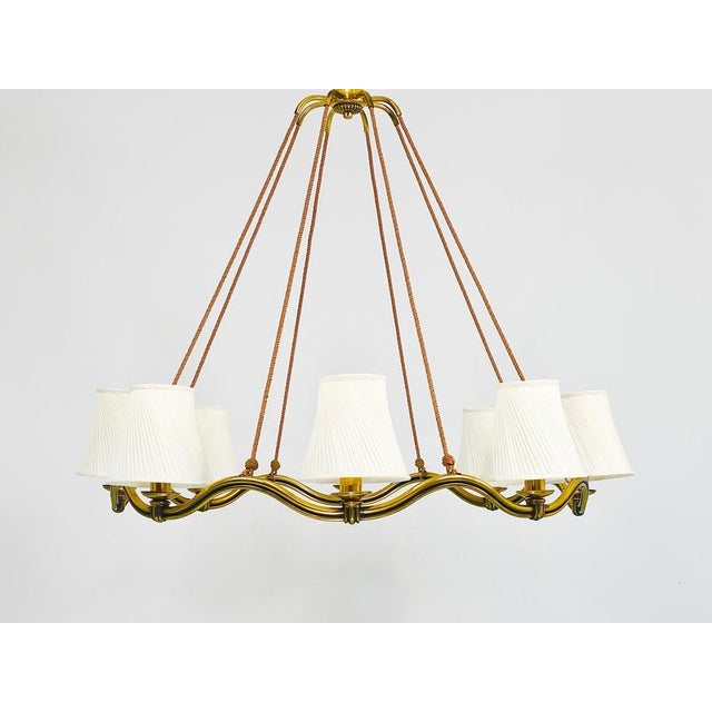 Large Viennese Modernism Curved Brass Wave Chandelier by Hugo Gorge, 1940s For Sale - Image 4 of 18