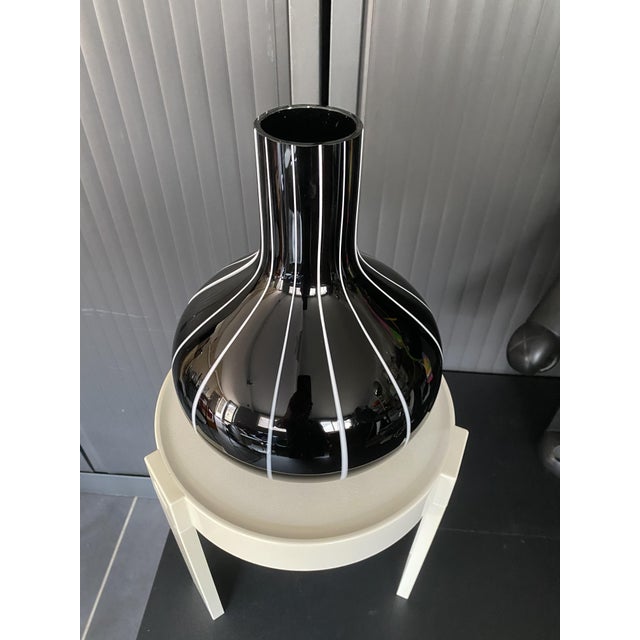 Vintage Black Glass Vase with White Trim, 1950s For Sale - Image 16 of 17