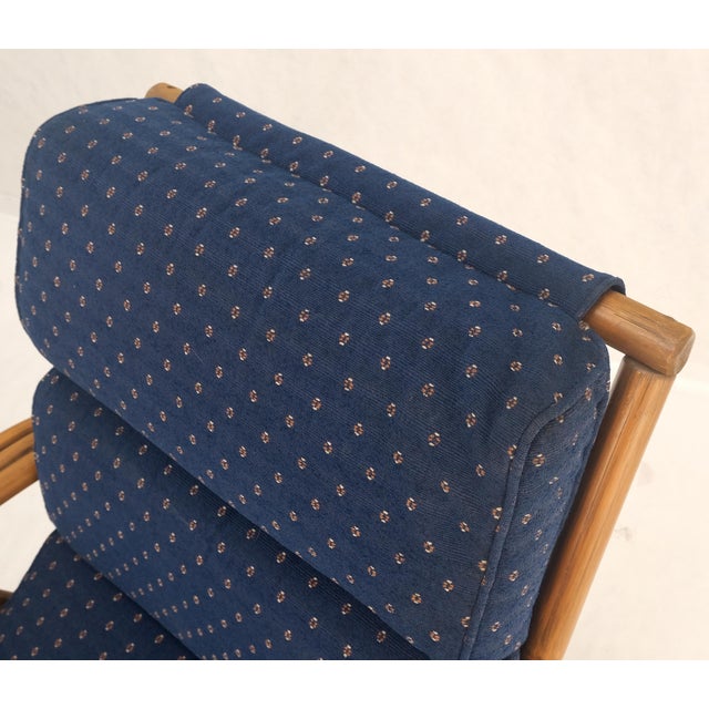 Blue Pair of His & Hers Rattan Bamboo Mid Century Modern Lounge Chairs Ottoman MINT! For Sale - Image 8 of 11