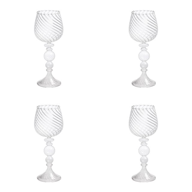 Rialto Twisted Optic White Wine Glasses, Set of 4 For Sale