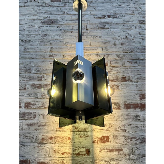 Vintage Italian Pendant Lamp in Aluminium and Smoked Glass, 1970s For Sale - Image 10 of 15