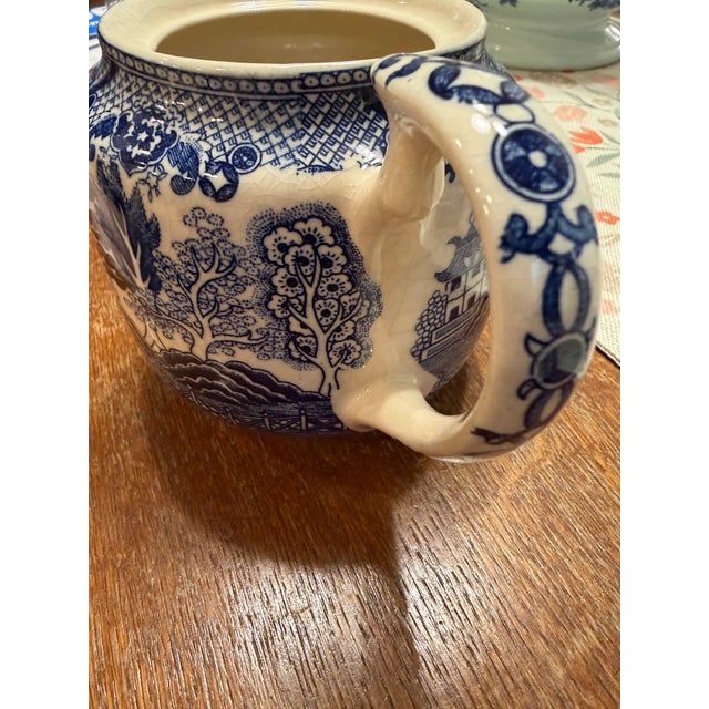 Blue Vintage Japanese Blue Willow Blue & White Transferware Teapot With Lid For Sale - Image 8 of 11
