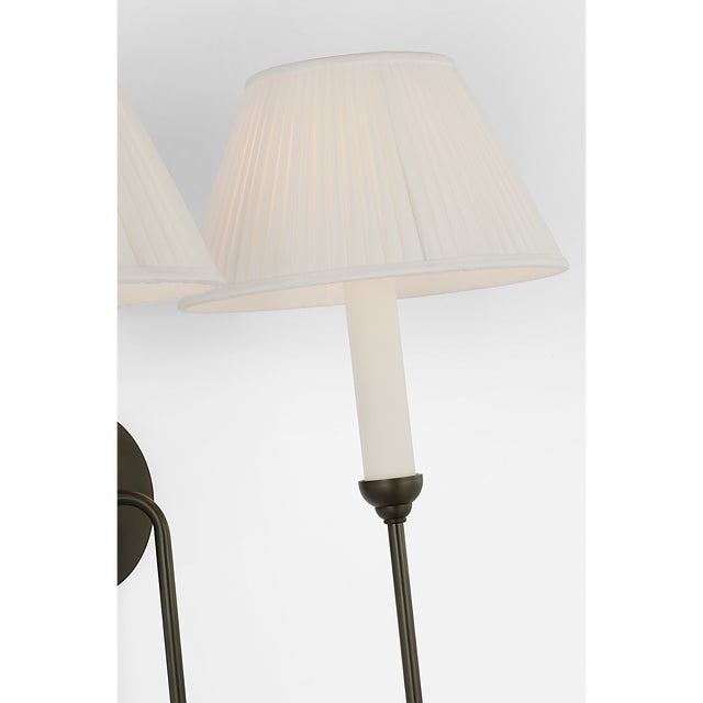 Traditional Amber Lewis for Visual Comfort Signature Ingela 24" Double Sconce in Modern Iron with Silk Pleat Shades For Sale - Image 3 of 5