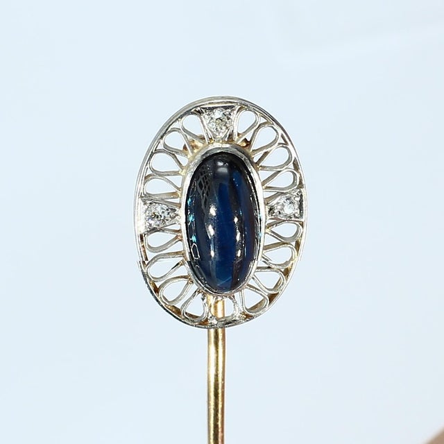 GIA #: 6233772268 Sapphire Oval Cabochon ~1.2ct 10.25x6mm Diamonds - 3x 1.75mm ~0.02ct SI1/E Total Weight - 3.53g