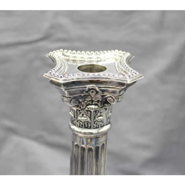 1966 Pair of English Sterling Silver Candlesticks For Sale - Image 4 of 8