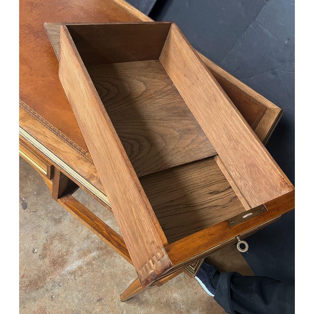Wood Louis XVI Style Writing Table or Desk With Leather Top From France For Sale - Image 7 of 14