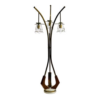 Vintage Danish Modern Organic Form Three-Light Teak and Brass Floor Lamp For Sale
