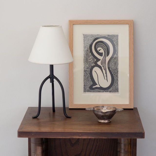 Lovely modernist linocut print from France, 1973. Print depicts an abstract motif of a woman rendered by the artist, Marc-...
