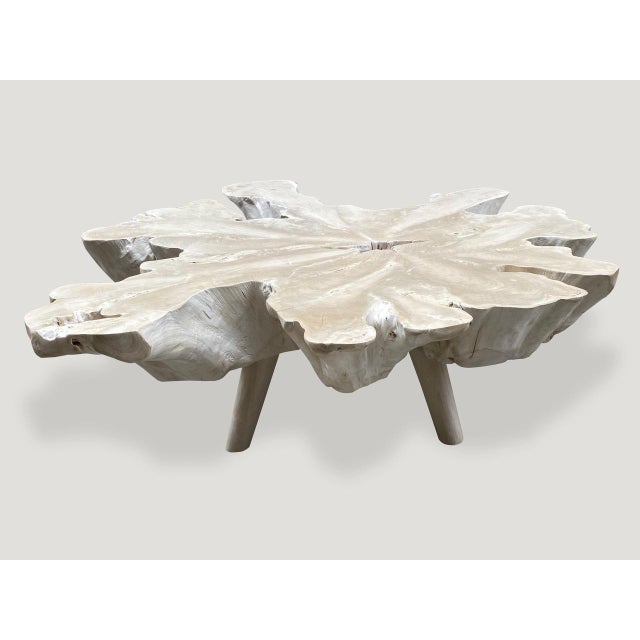 Wood Andrianna Shamaris Amorphous Bleached Teak Wood Mid Century Style Coffee Table For Sale - Image 7 of 18