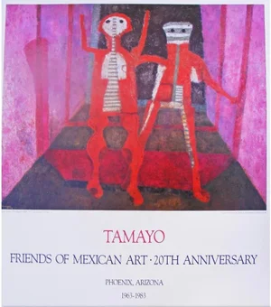 1983 Original Rufino Tamayo Mexican Art Exhibition Poster with Two Figures in Red